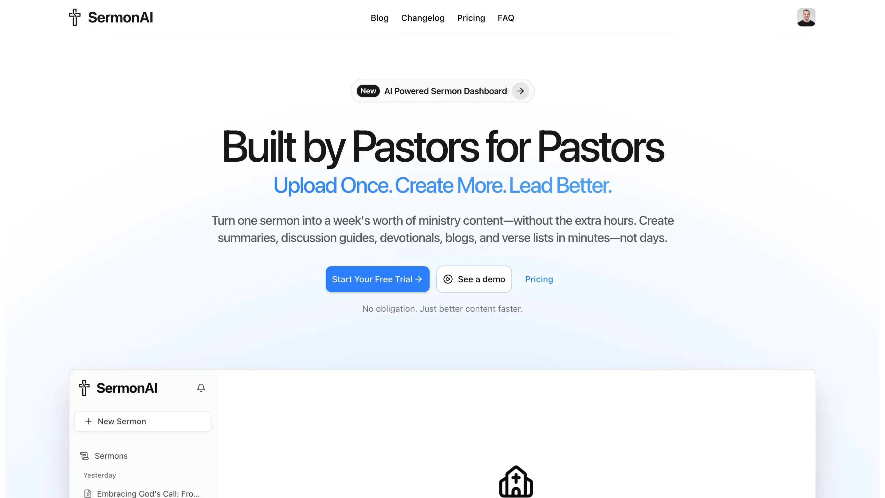 SermonAI dashboard and sermon workflow